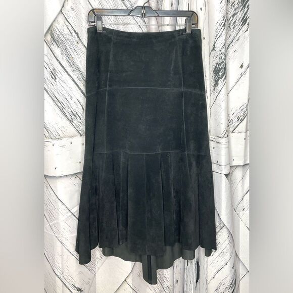 CAbi Black Suede Skirt High Low Trumpet Side Zip Partially Lined 8 - Picture 1 of 7